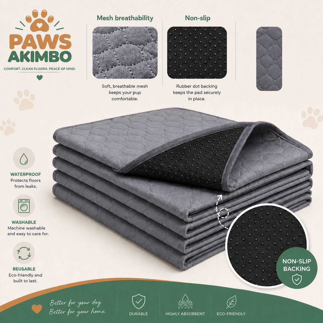 Paws Akimbo ReU Dog Pad — Washable, Leak-Proof & Reusable